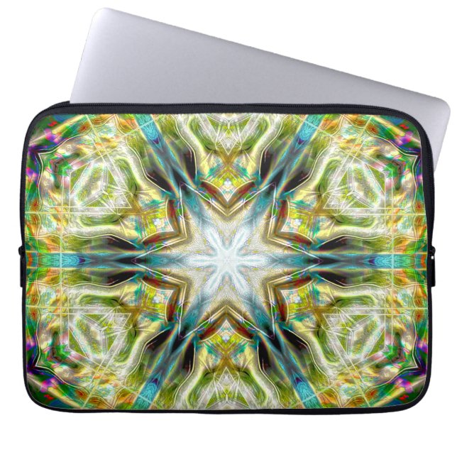 Fish glow sandy texture kaleidoscope aged green of laptop sleeve (Front)