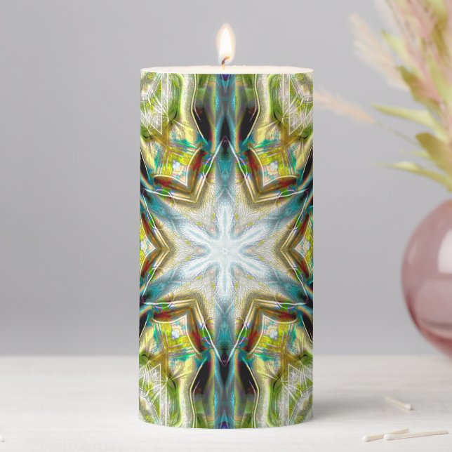 Fish glow sandy texture kaleidoscope aged green of pillar candle (In Situ)