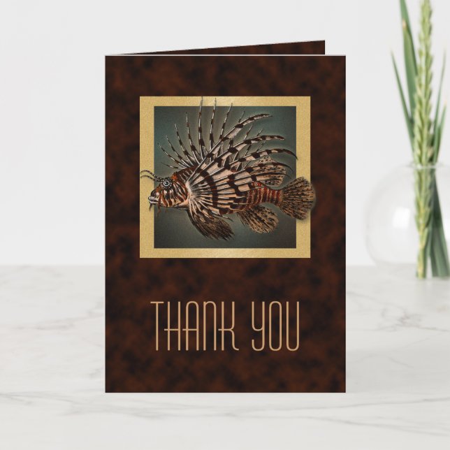 Fish gold brown frame masculine men thank you card (Front)