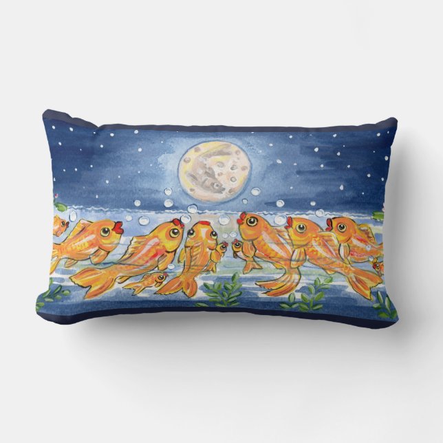 Fish Goldfish Moon Night Time Designer Pillow (Front)