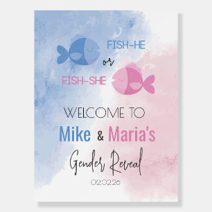 Fish-he or Fish-she gender reveal welcome sign