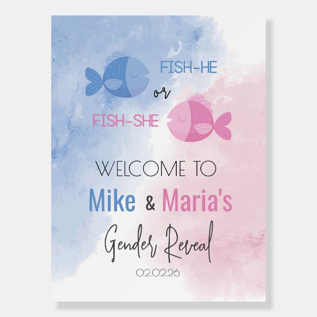 Fish-he or Fish-she gender reveal welcome sign (Front)