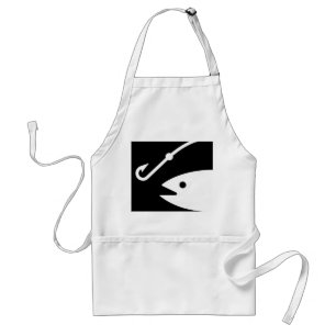 Fish Head and Hook - Black and White Adult Apron