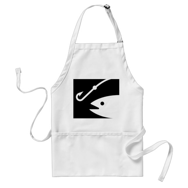 Fish Head and Hook - Black and White Adult Apron (Front)