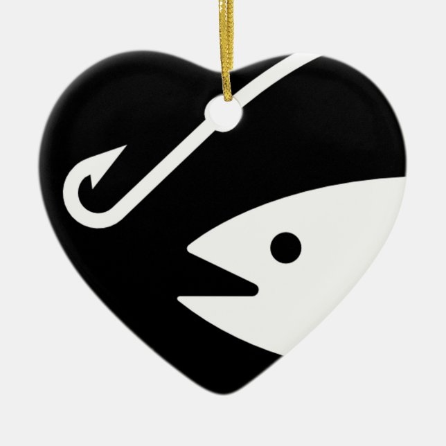 Fish Head and Hook - Black and White Ceramic Ornament (Front)