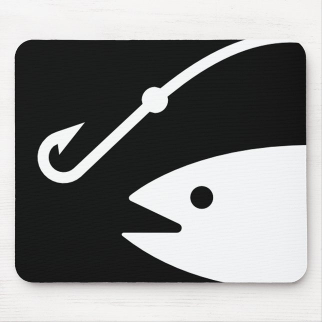 Fish Head and Hook - Black and White Mouse Pad (Front)