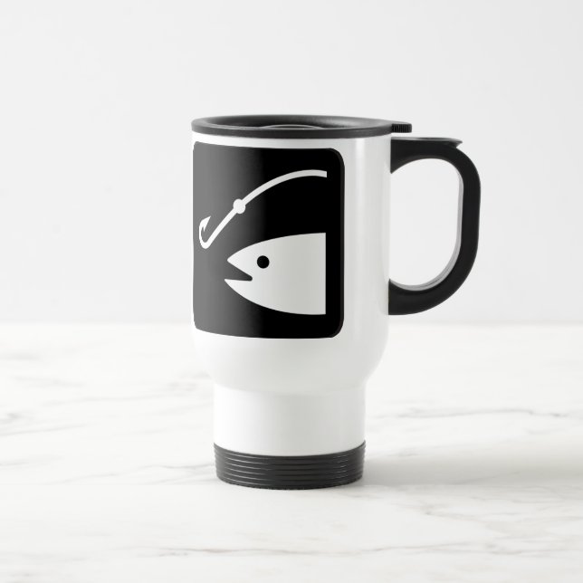 Fish Head and Hook - Black and White Travel Mug (Right)