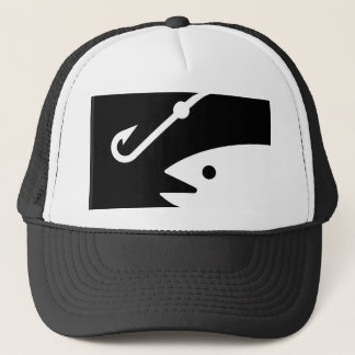 Fish Head and Hook - Black and White Trucker Hat