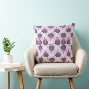 Fish Head Leaves Aubergine White Lilac Throw Pillow
