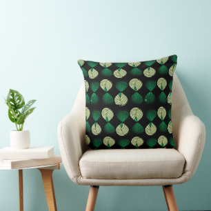 Fish Head Leaves Bottle Green Pastel Green Black  Throw Pillow
