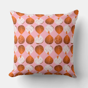Fish Head Leaves Brown Orange White Pink Throw Pillow