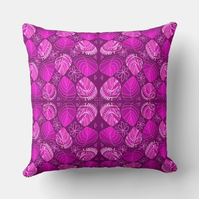 Fish Head Leaves Flowers Hearts Magenta  Throw Pillow (Back)