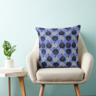 Fish Head Leaves Indigo Grey Dusty Blue Throw Pillow