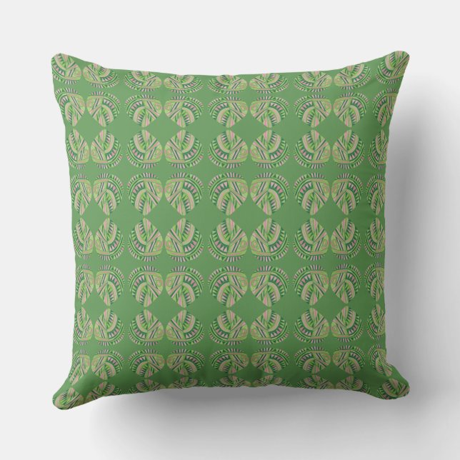 Fish Head Leaves Jazz V Green Dusty Pink 1  Throw Pillow (Back)