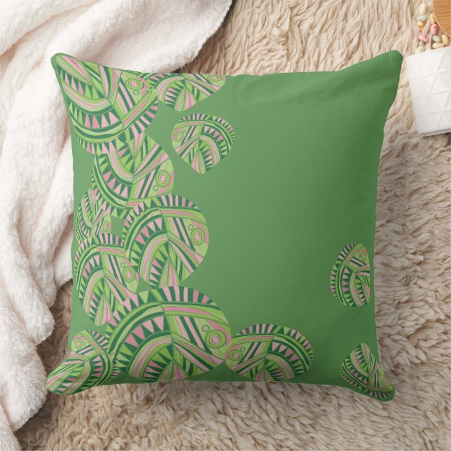 Fish Head Leaves Jazz V Green Dusty Pink 4 Throw Pillow (Blanket)