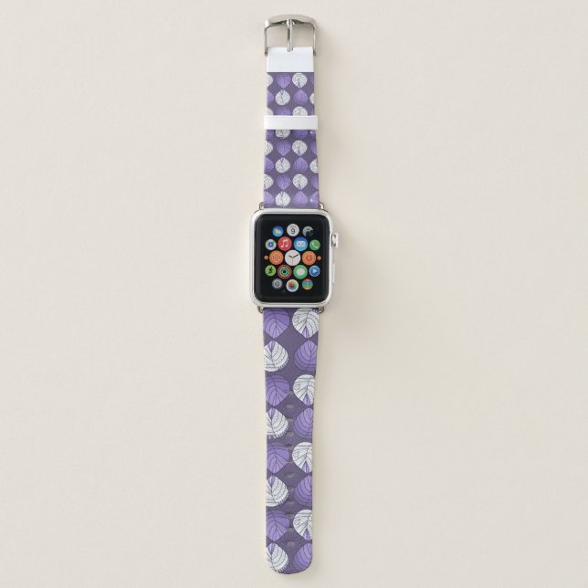 Fish Head Leaves Lilac White Black Apple Watch Band (Front)