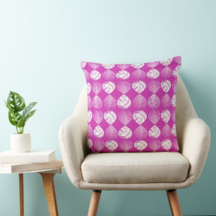 Fish Head Leaves New Fuschia White Throw Pillow