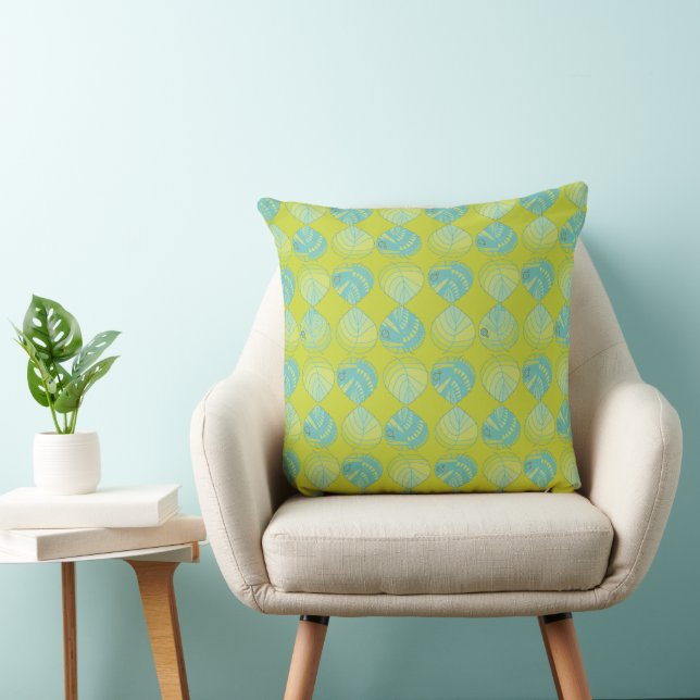 Fish Head Leaves New Kiwi Teal Throw Pillow (Chair)