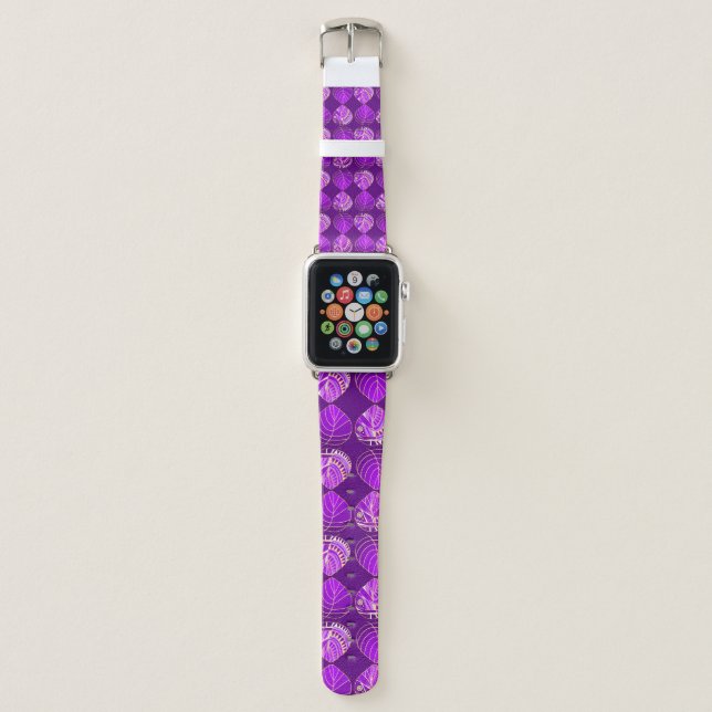 Fish Head Leaves New Purple Gold White Apple Watch Band (Front)