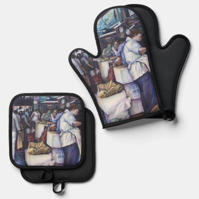 Fish Head Soup, Singapore Oven Mitt & Pot Holder Set (Front/Back)