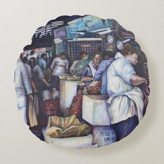 Fish Head Soup, Singapore Round Pillow (Front)