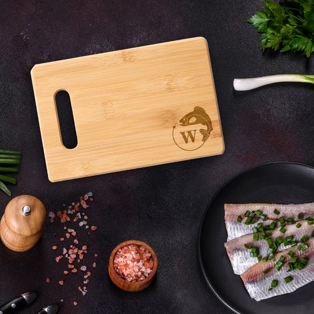 Fish & Hook Monogram Engraved Cutting Board (Creator Uploaded)