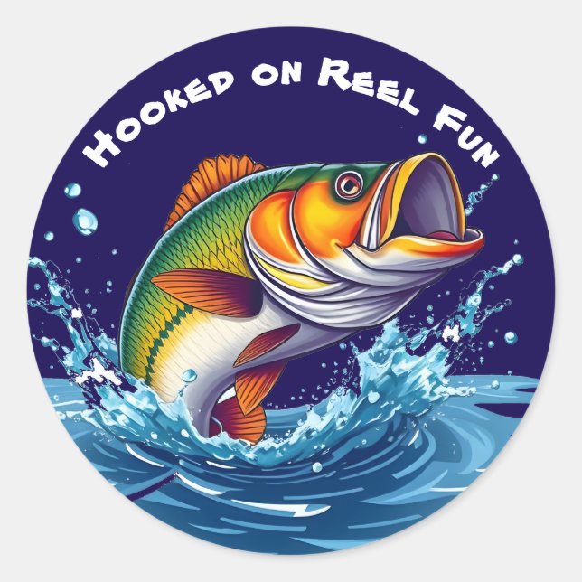 Fish-Hooked on Reel Fun Classic Round Sticker (Front)