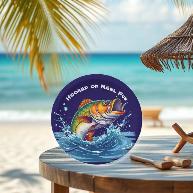 Fish-Hooked on Reel Fun Paper Plates (Fish out of Water Birthday Plates Hooked on Reel Fun Summer Party Supplies)