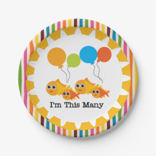 Fish I'm This Many 4th Happy Birthday Paper Plate