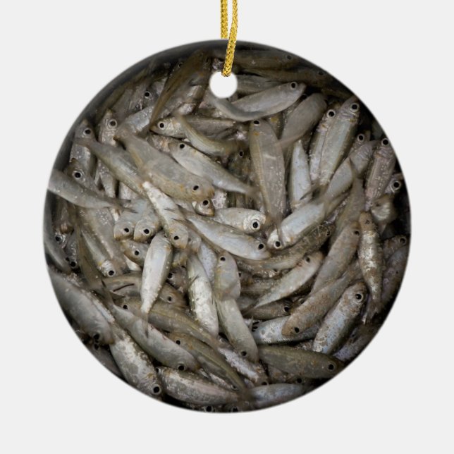 Fish in a Barrel Ceramic Ornament (Front)