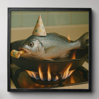 Fish In A Skillet With A Party Hat On Peel And Stick Photo Tile