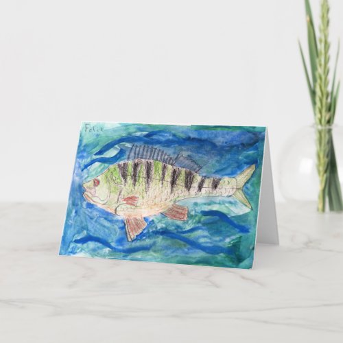 Fish in Blue Water Perch Painting Greeting Card