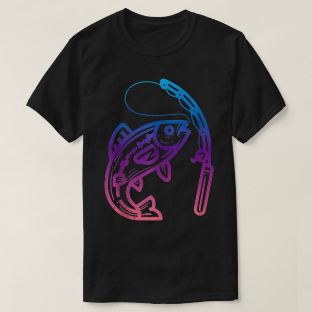 Fish In Fishing Rod Retro Bass Angling Fisherman A T-Shirt (Design Front)