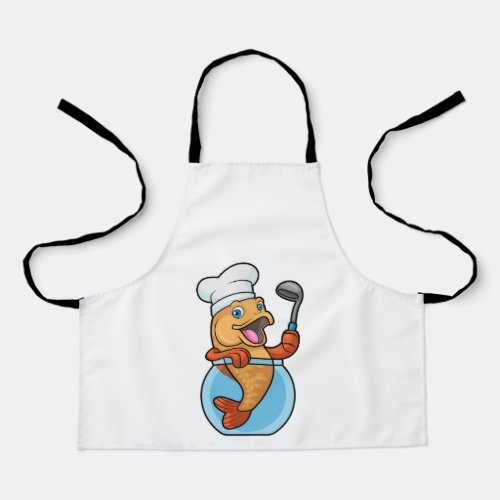 Fish in Glass as Cook with Soup spoon Apron