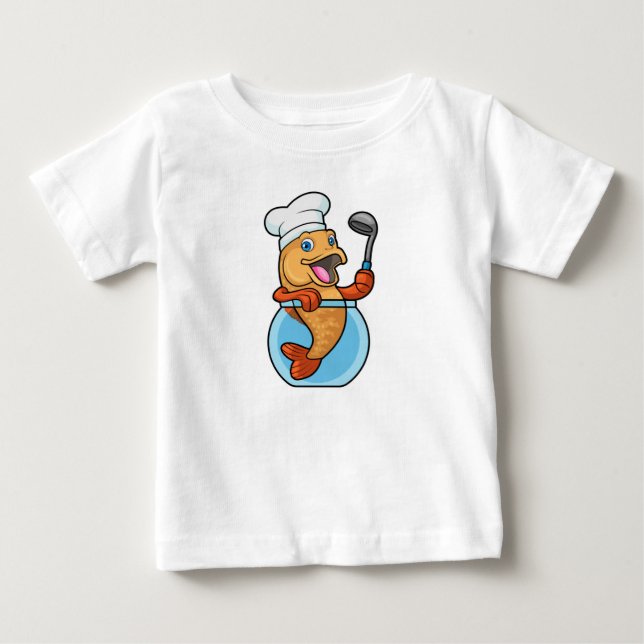 Fish in Glass as Cook with Soup spoon Baby T-Shirt (Front)