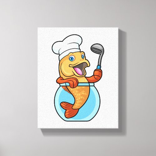 Fish in Glass as Cook with Soup spoon Canvas Print