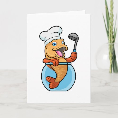 Fish in Glass as Cook with Soup spoon Card