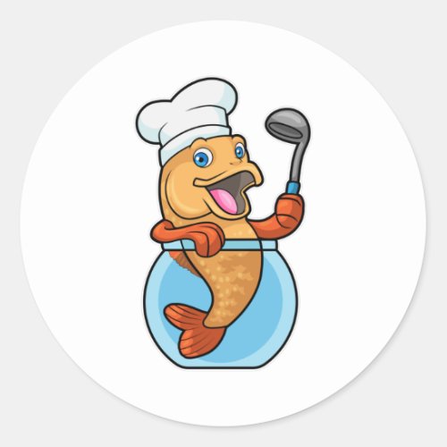 Fish in Glass as Cook with Soup spoon Classic Round Sticker