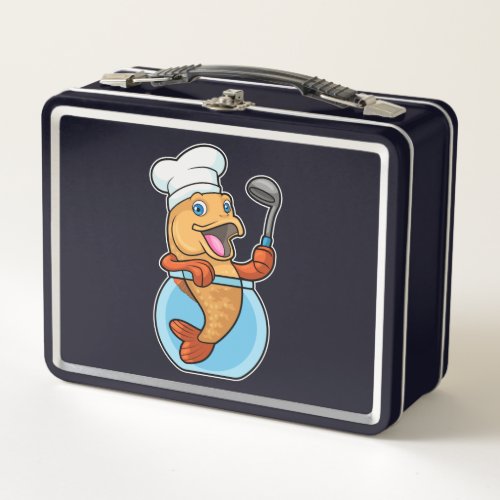 Fish in Glass as Cook with Soup spoon Metal Lunch Box
