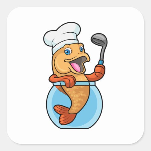 Fish in Glass as Cook with Soup spoon Square Sticker