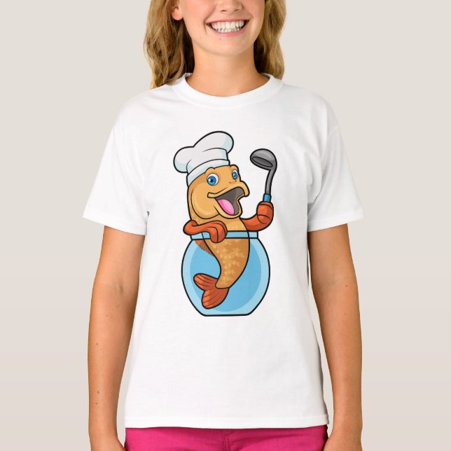 Fish in Glass as Cook with Soup spoon T-Shirt (Front)