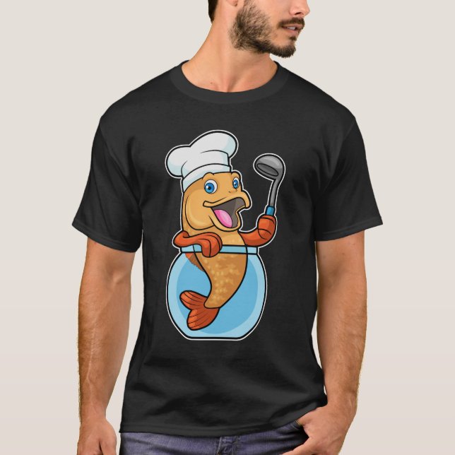 Fish in Glass as Cook with Soup spoon T-Shirt (Front)