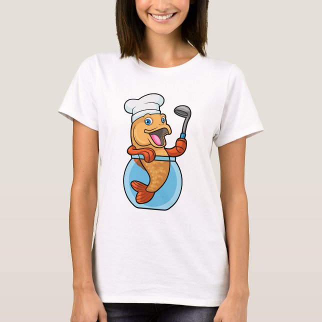 Fish in Glass as Cook with Soup spoon T-Shirt (Front)