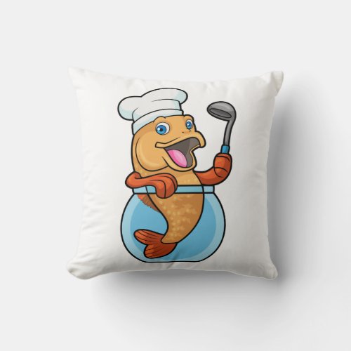 Fish in Glass as Cook with Soup spoon Throw Pillow