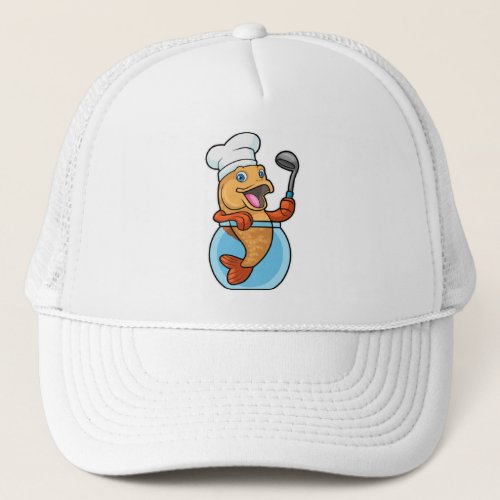 Fish in Glass as Cook with Soup spoon Trucker Hat