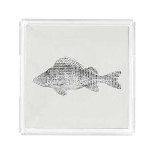 Fish in Newspaper Text Style with White Background Acrylic Tray
