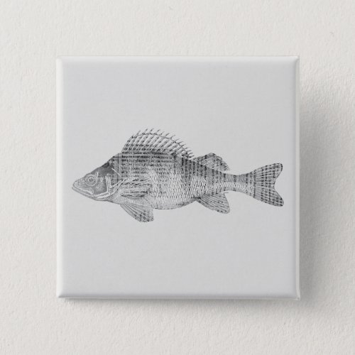 Fish in Newspaper Text Style with White Background Button
