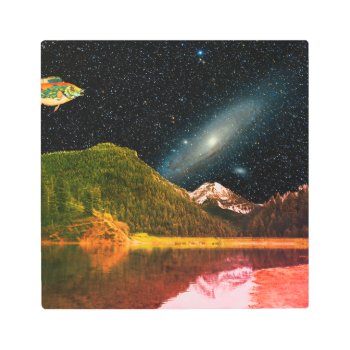 Fish In Space Over Lake In Woods Psychedelic Metal Print by TheSillyHippy at Zazzle