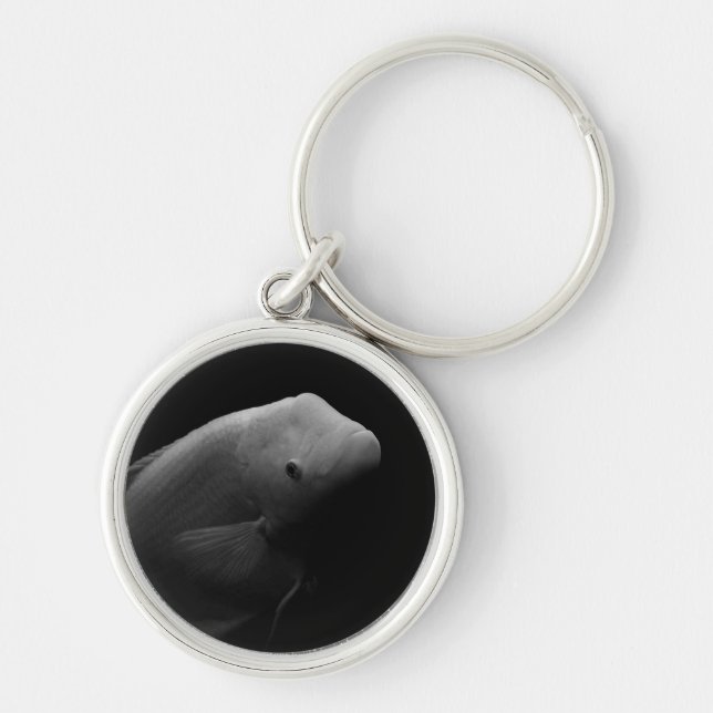 Fish in Tank - Black and White Art Photograph Keychain (Front)