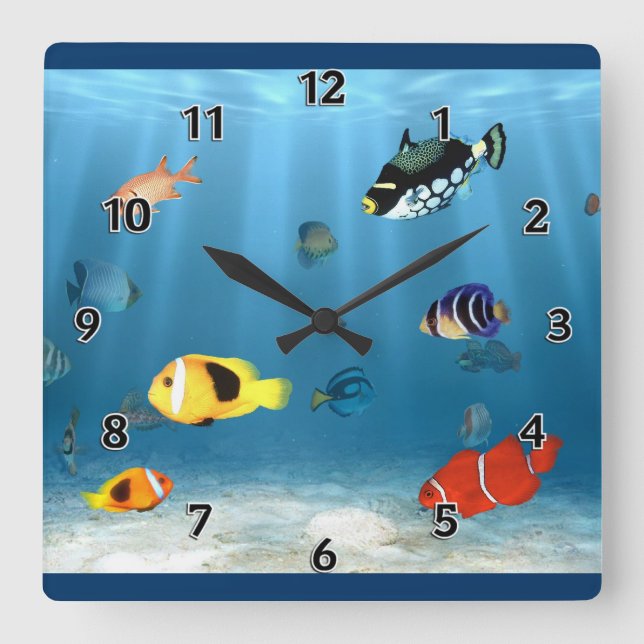 Fish In The Ocean Square Wall Clock (Front)